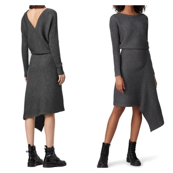 All Saints Dresses & Skirts - All Saints Eva Metal Asymmetrical Wool Blend Sweater Dress in Gray, Small